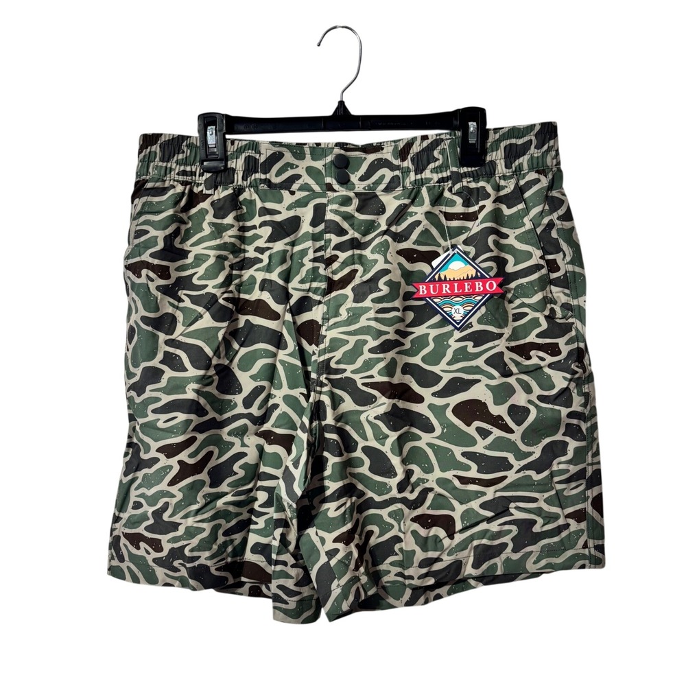 Burlebo Mens Performance Everyday Shorts XL Camo Green Brown Elastic Waist NWT